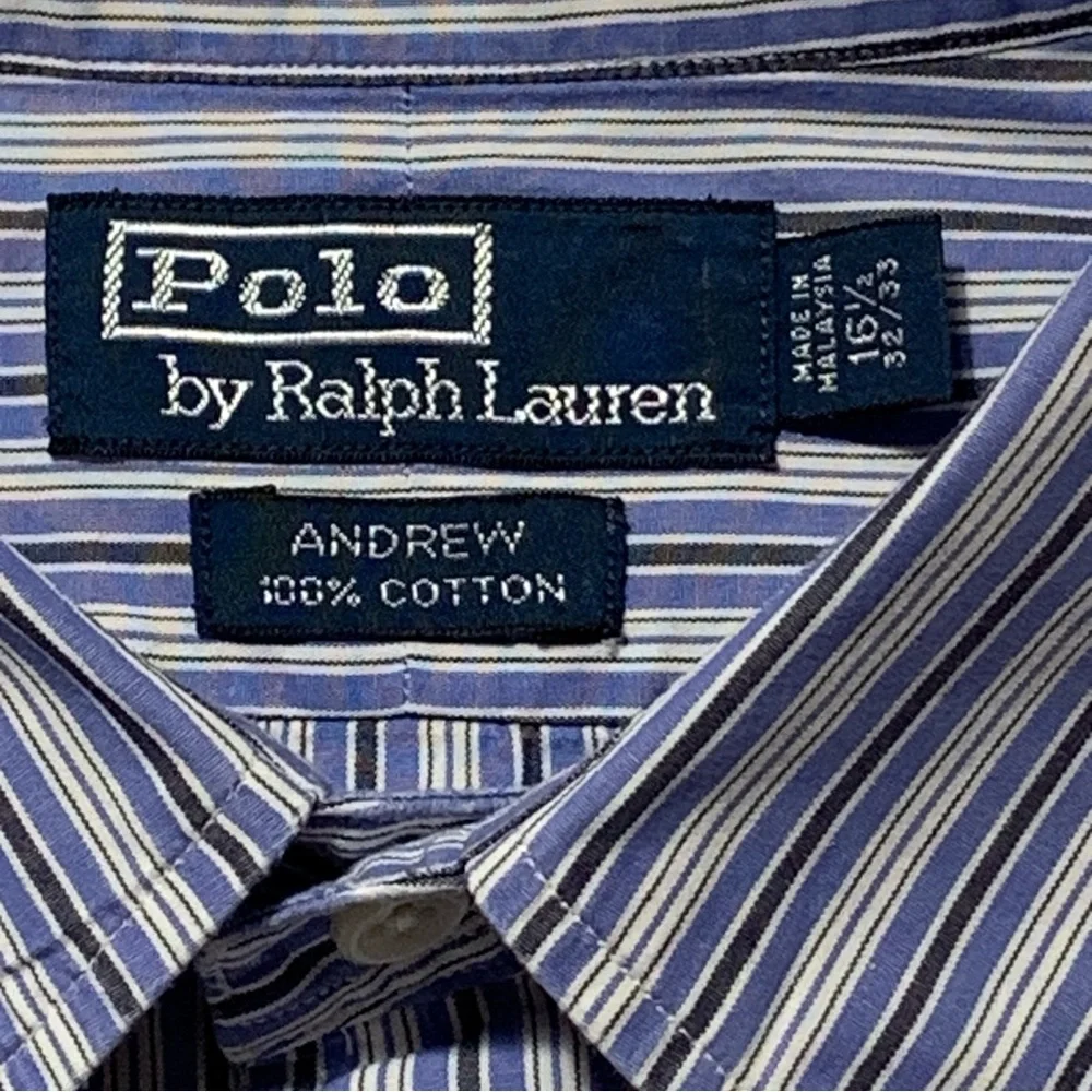 Polo Ralph Lauren Dress Shirt Andrew Striped Long Sleeve Mens Size 16.5 32/33‎